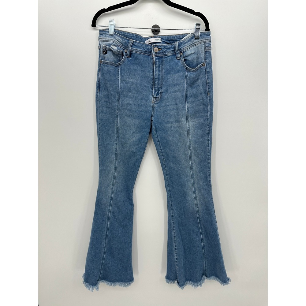 KanCan Flare Jeans Womens 30 Light Wash Raw Hem Bell Bottom Stretch‎ Denim